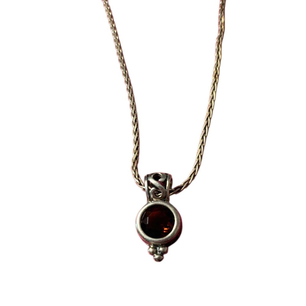 Avon Vtg Sterling Silver Garnet Pendant Necklace 19" L Feminine Classic Dainty